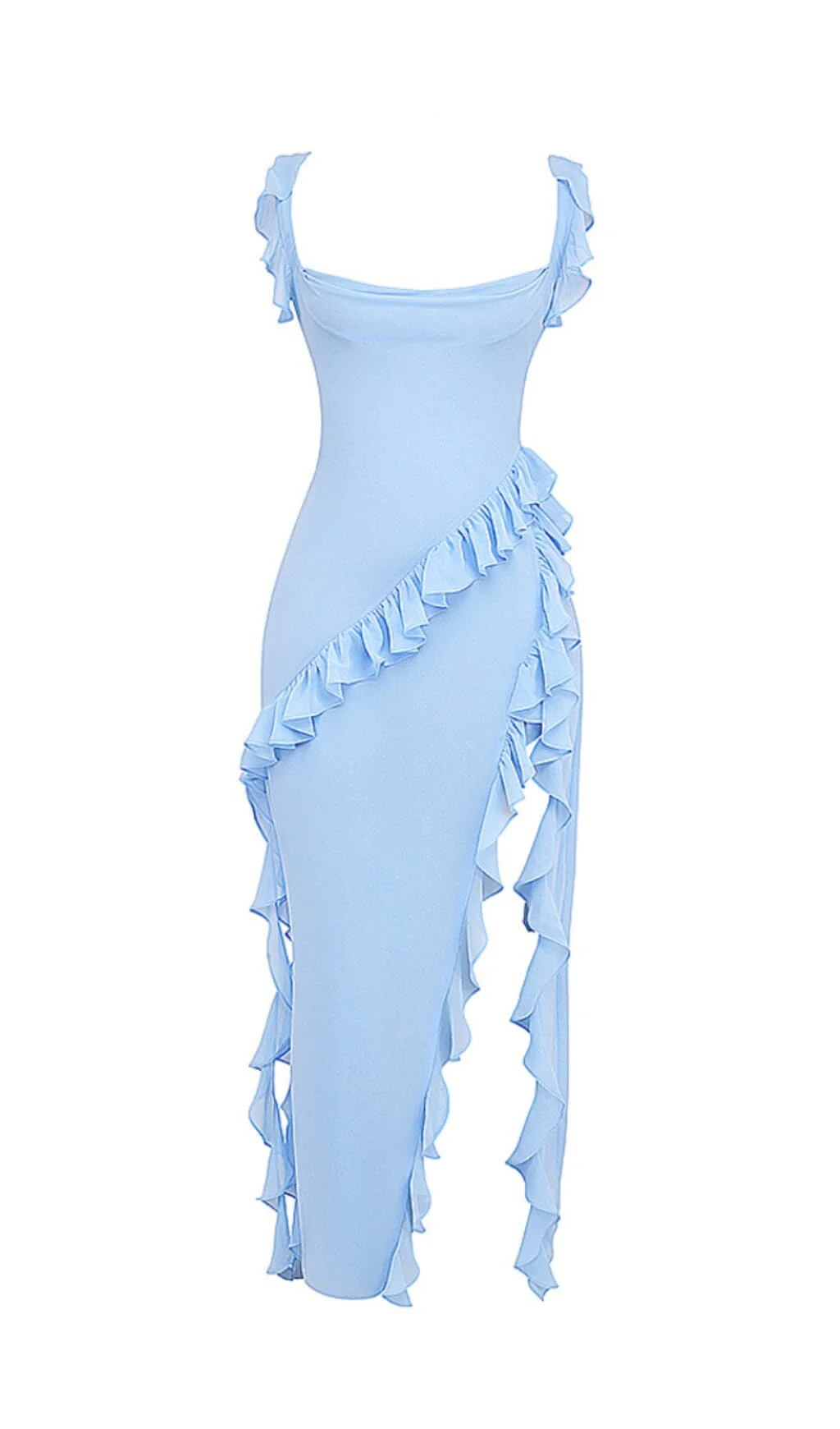 SOFT Blue Ruffle Maxi Dress - Image 9