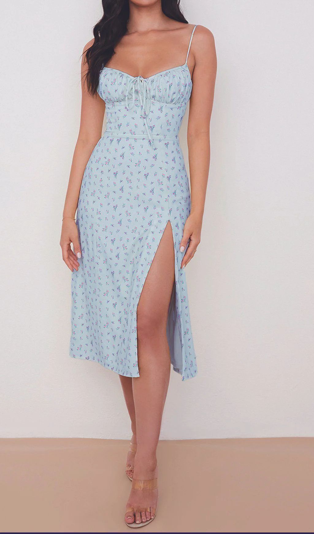 Sky Blue Suspender Print Dress - Image 5