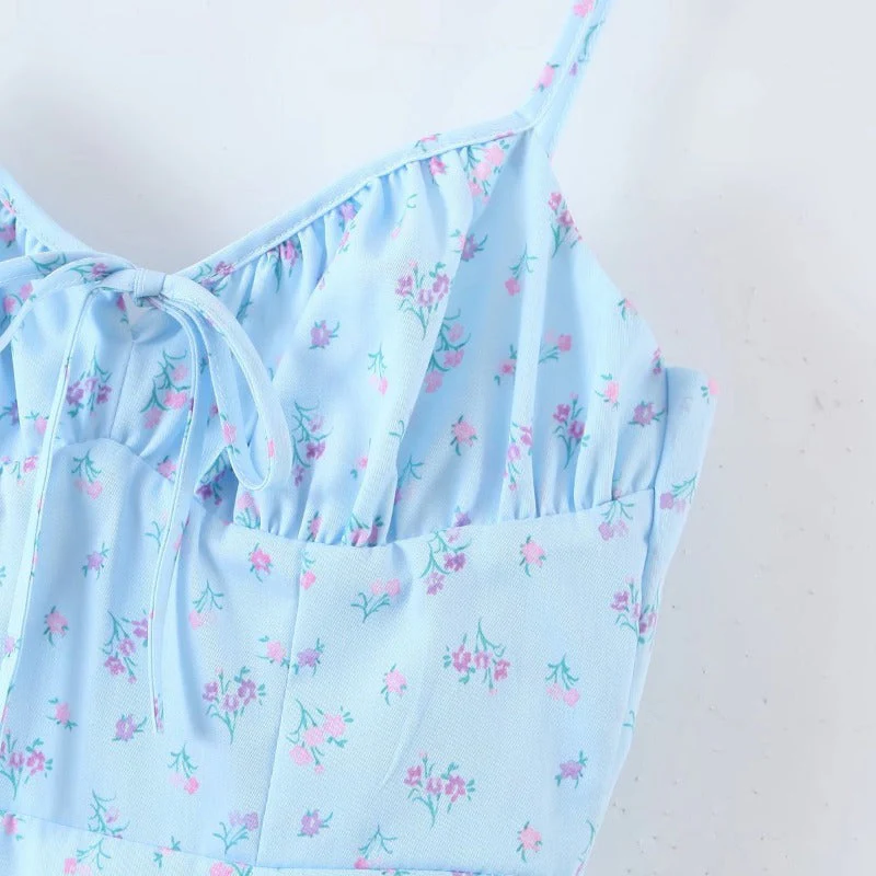 Sky Blue Suspender Print Dress - Image 6