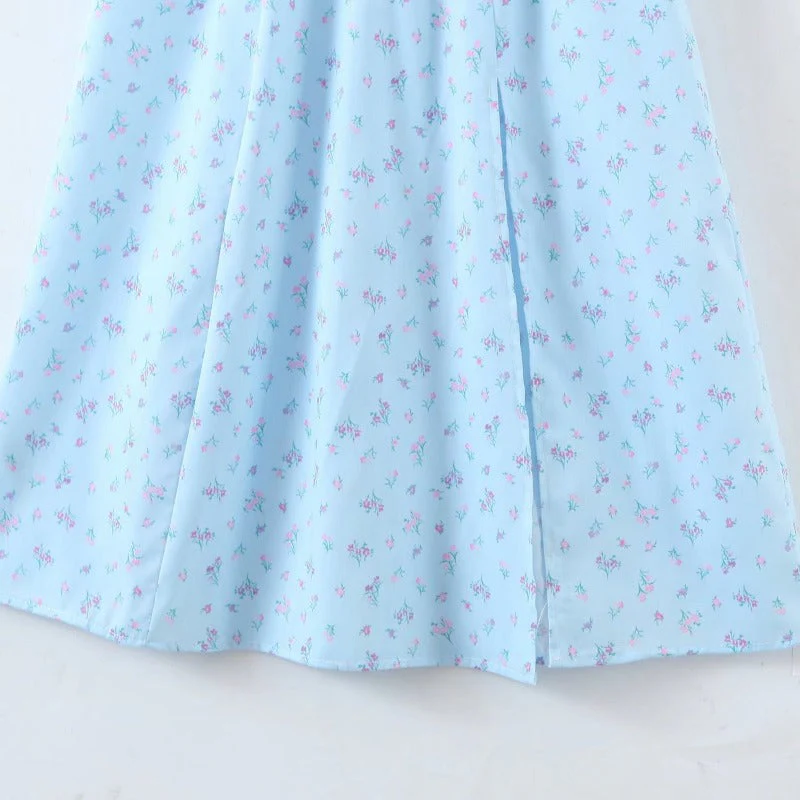 Sky Blue Suspender Print Dress - Image 7