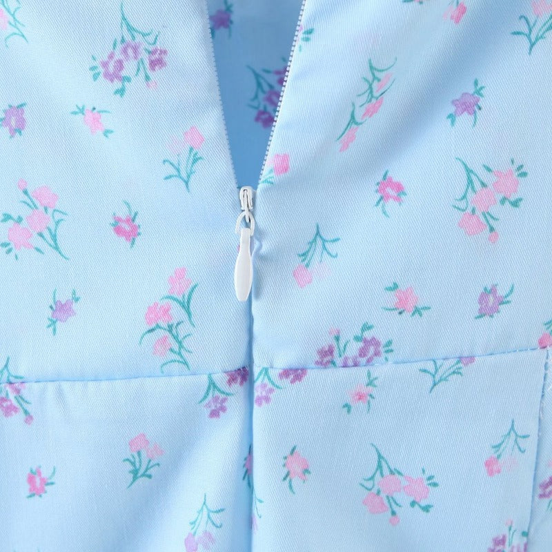 Sky Blue Suspender Print Dress - Image 8