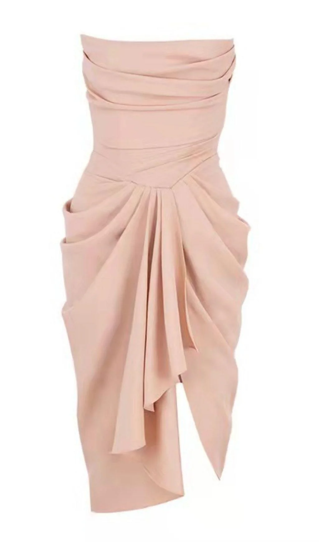 Silk Strapless Ruched Midi Dress in Pink - Image 4