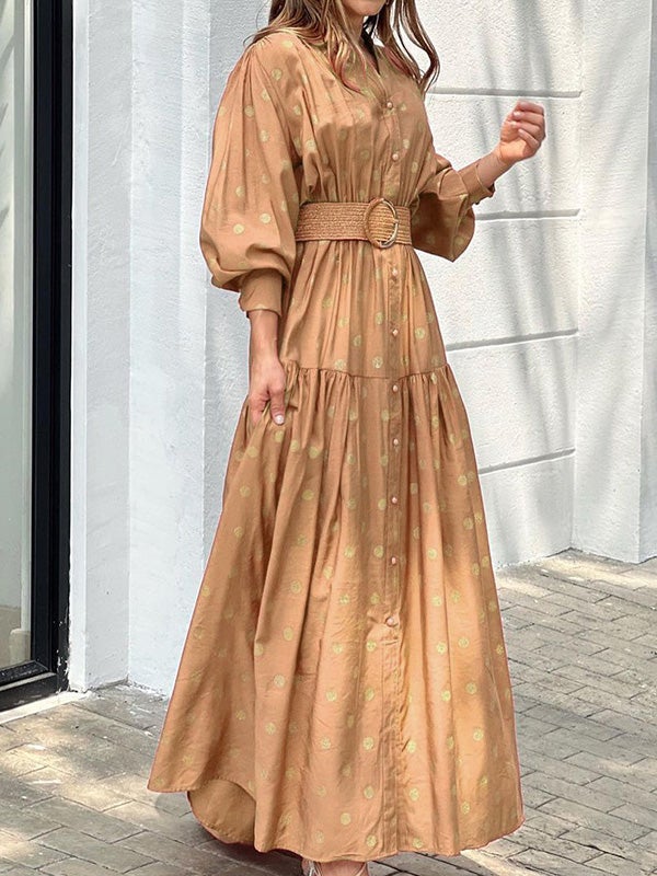 Polka Dot Print Button Long Sleeve Dress - Image 2