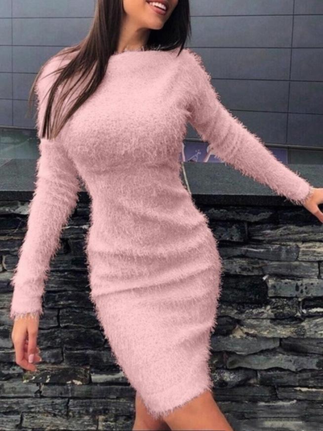 Plush Long Sleeve Skinny Mini Dress - Image 2