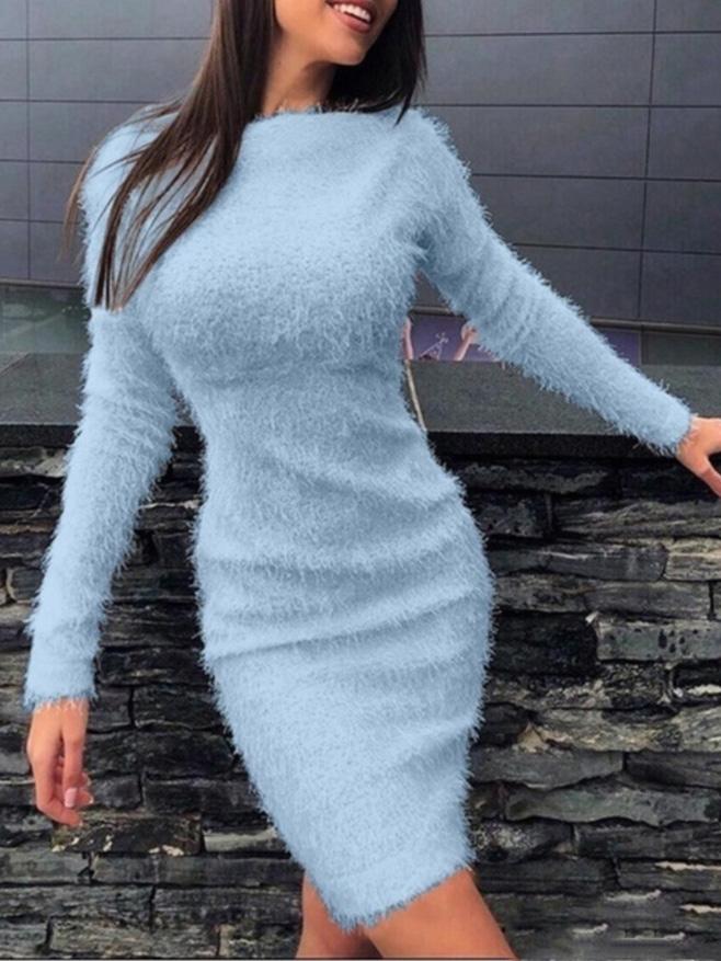 Plush Long Sleeve Skinny Mini Dress - Image 4