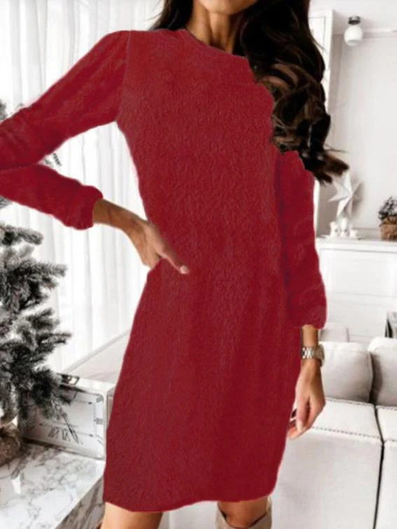 Plush Knitted Long Sleeve Sweater Dress - Image 2