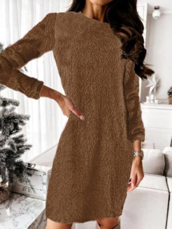 Plush Knitted Long Sleeve Sweater Dress - Image 3