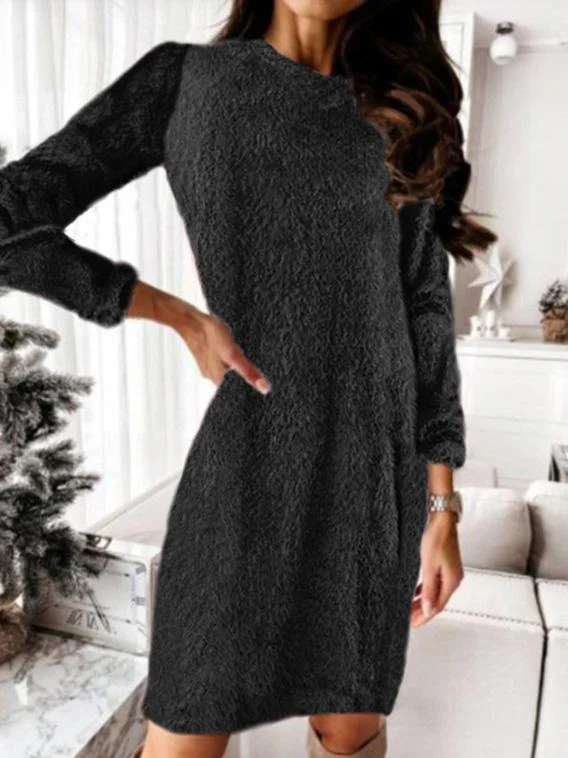Plush Knitted Long Sleeve Sweater Dress - Image 4