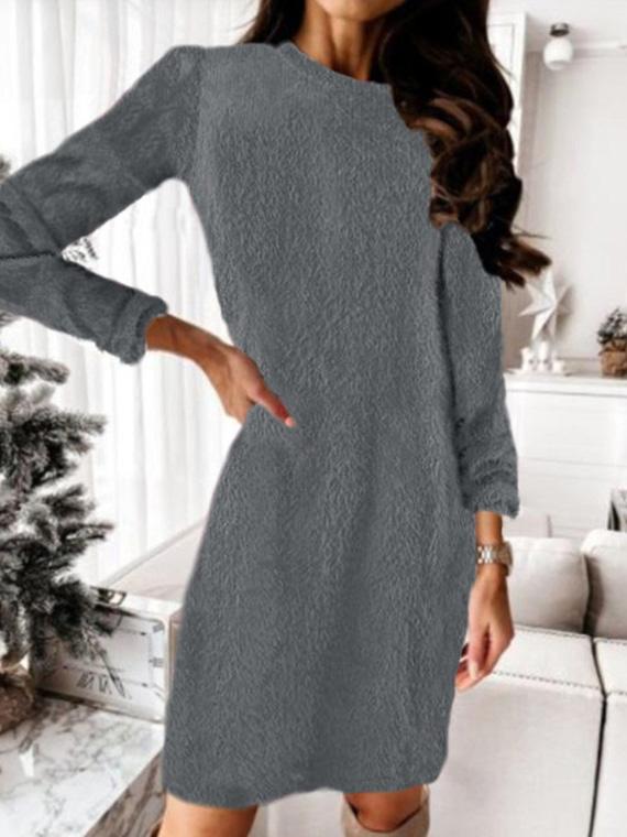 Plush Knitted Long Sleeve Sweater Dress - Image 5