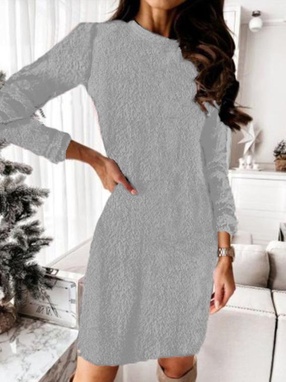 Plush Knitted Long Sleeve Sweater Dress - Image 6