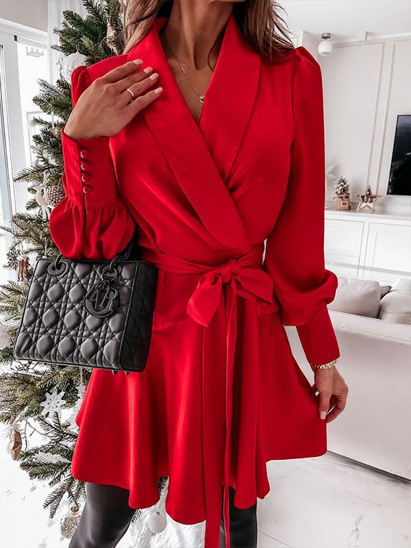 Plain Belted Long Sleeve Mini Dress - Image 3