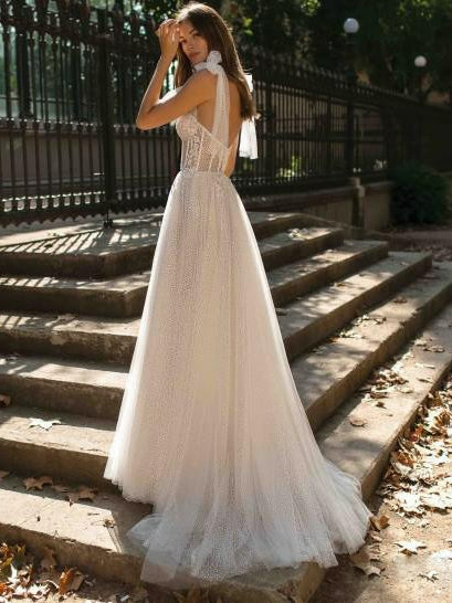 Halter Back Sheer Wedding Dress - Image 2