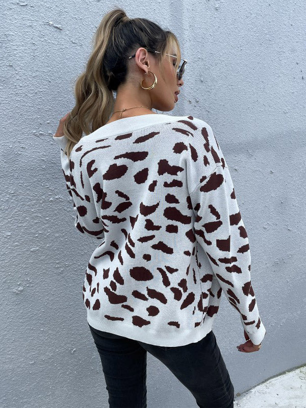 Leopard Print v-neck Knitted Sweater - Image 2