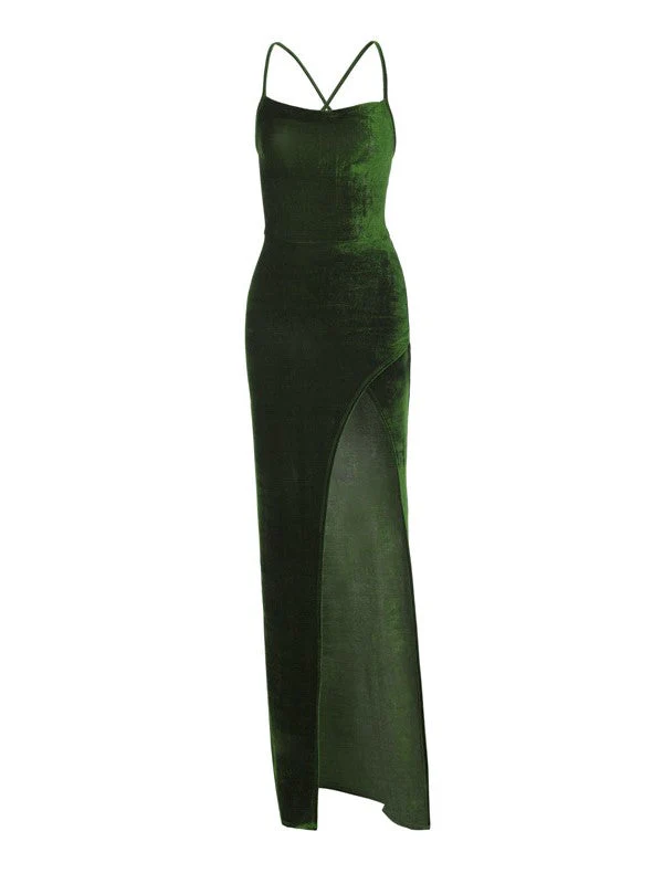 Slim Fit Backless Lace Up Split Dress - Image 4