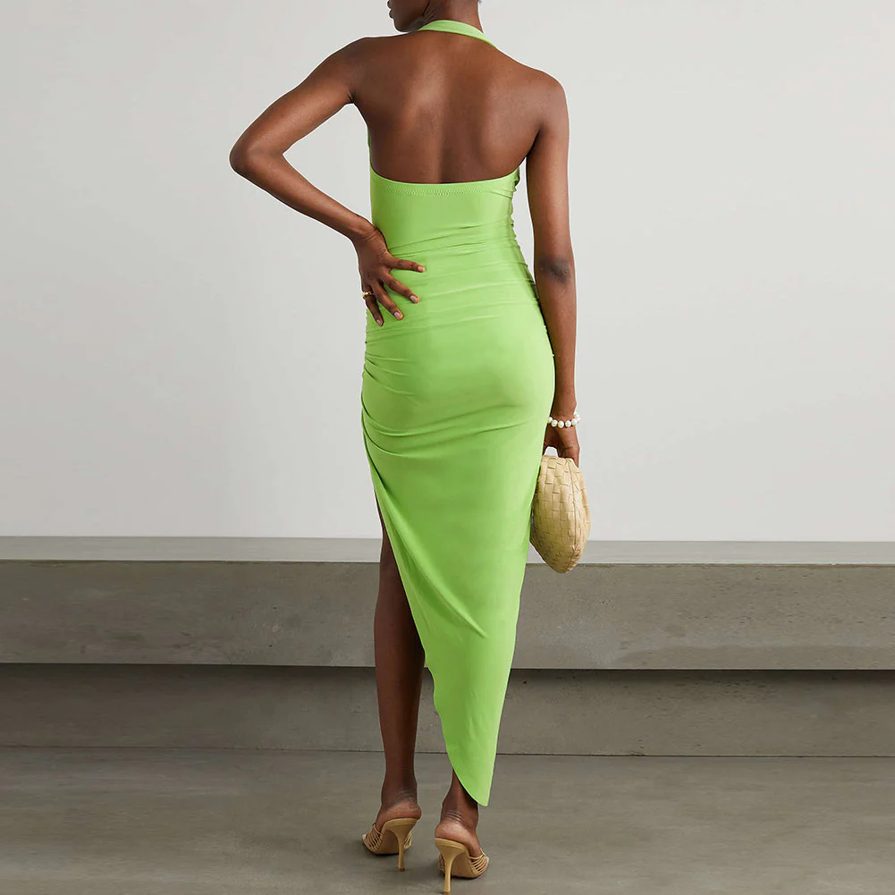 Halter Sleeveless Maxi Wrinkled Bodycon Dress KLYF525 - Image 2