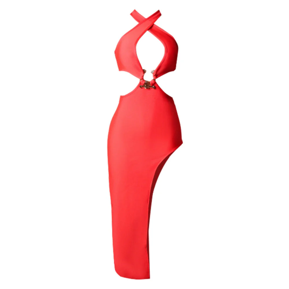 Halter Sleeveless Hollow out Midi Bandage Dress PZC1743 - Image 12