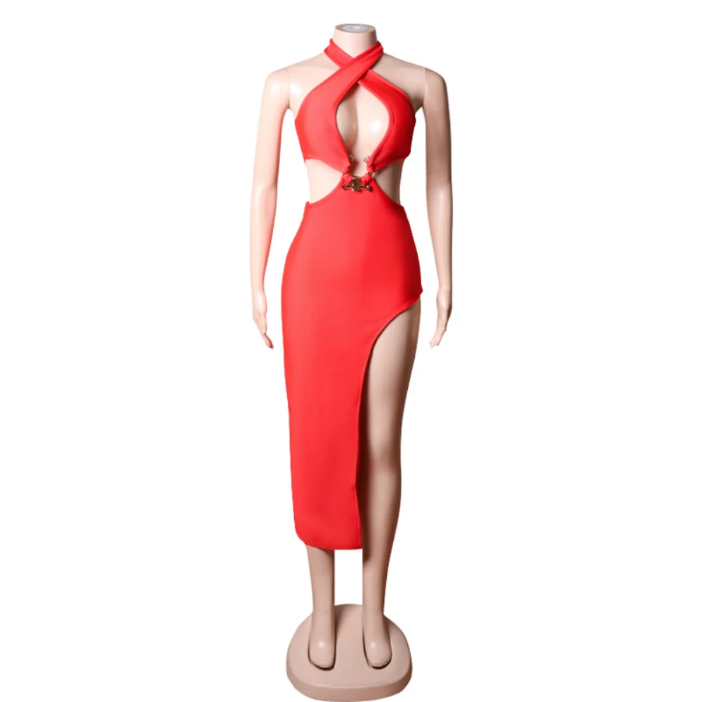 Halter Sleeveless Hollow out Midi Bandage Dress PZC1743 - Image 13