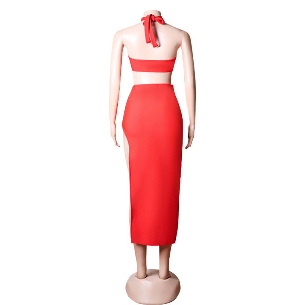 Halter Sleeveless Hollow out Midi Bandage Dress PZC1743 - Image 2