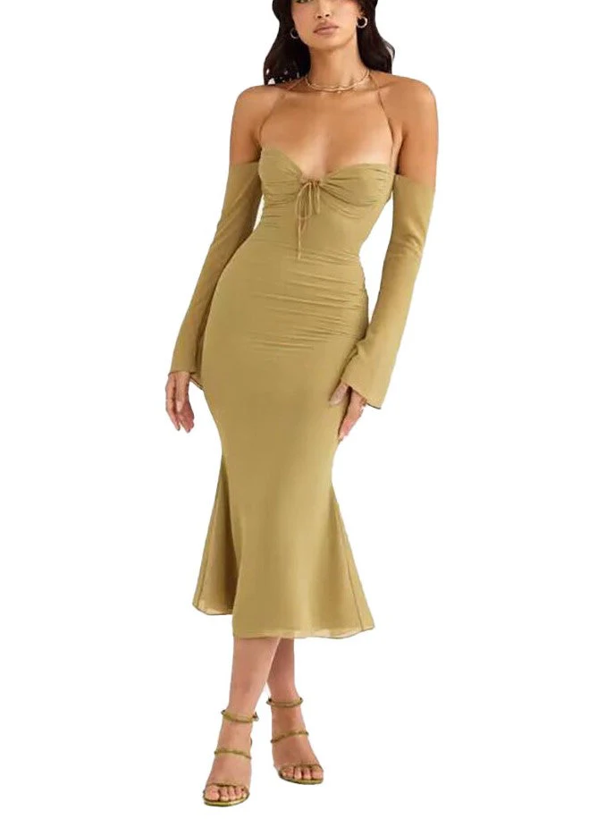 French Retro Sexy Breast Wrapped Ruffle Dress - Image 3