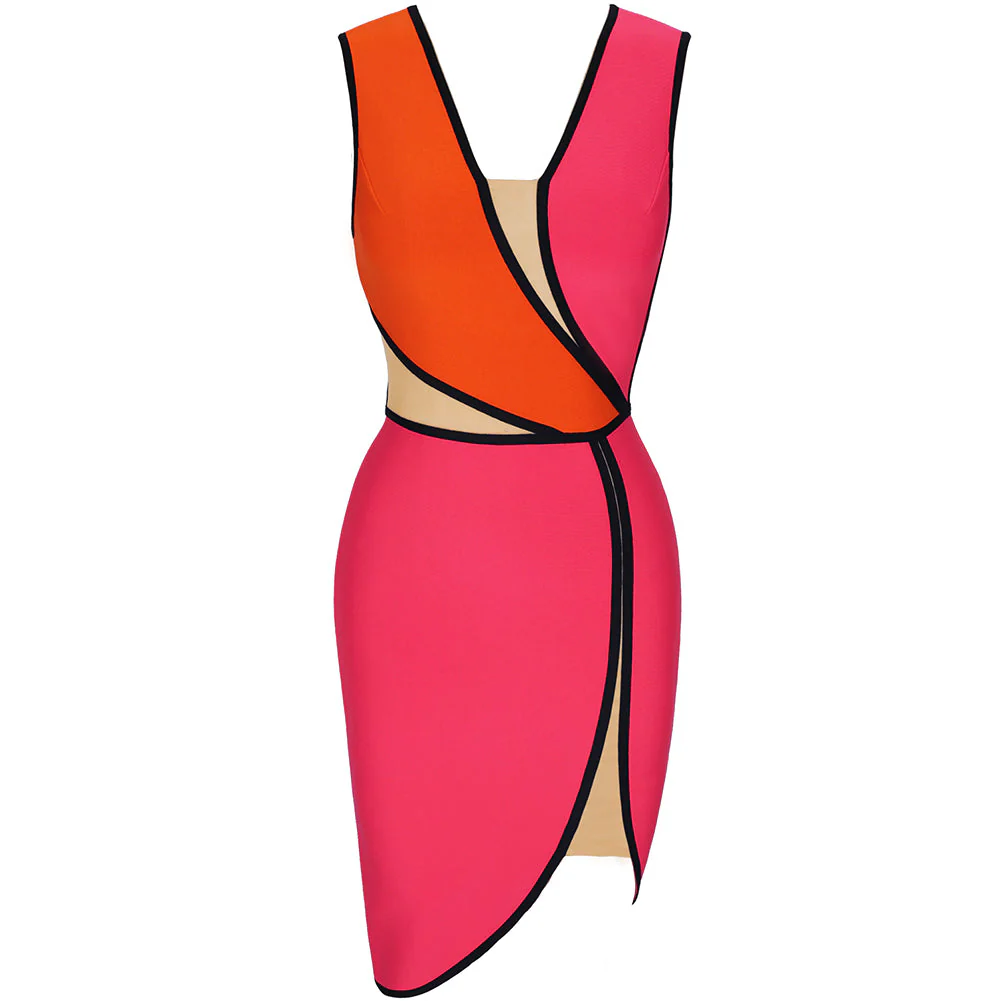 V Neck Sleeveless Mesh Mini Bandage Dress PF21102 - Image 10