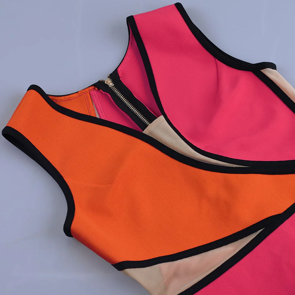 V Neck Sleeveless Mesh Mini Bandage Dress PF21102 - Image 13