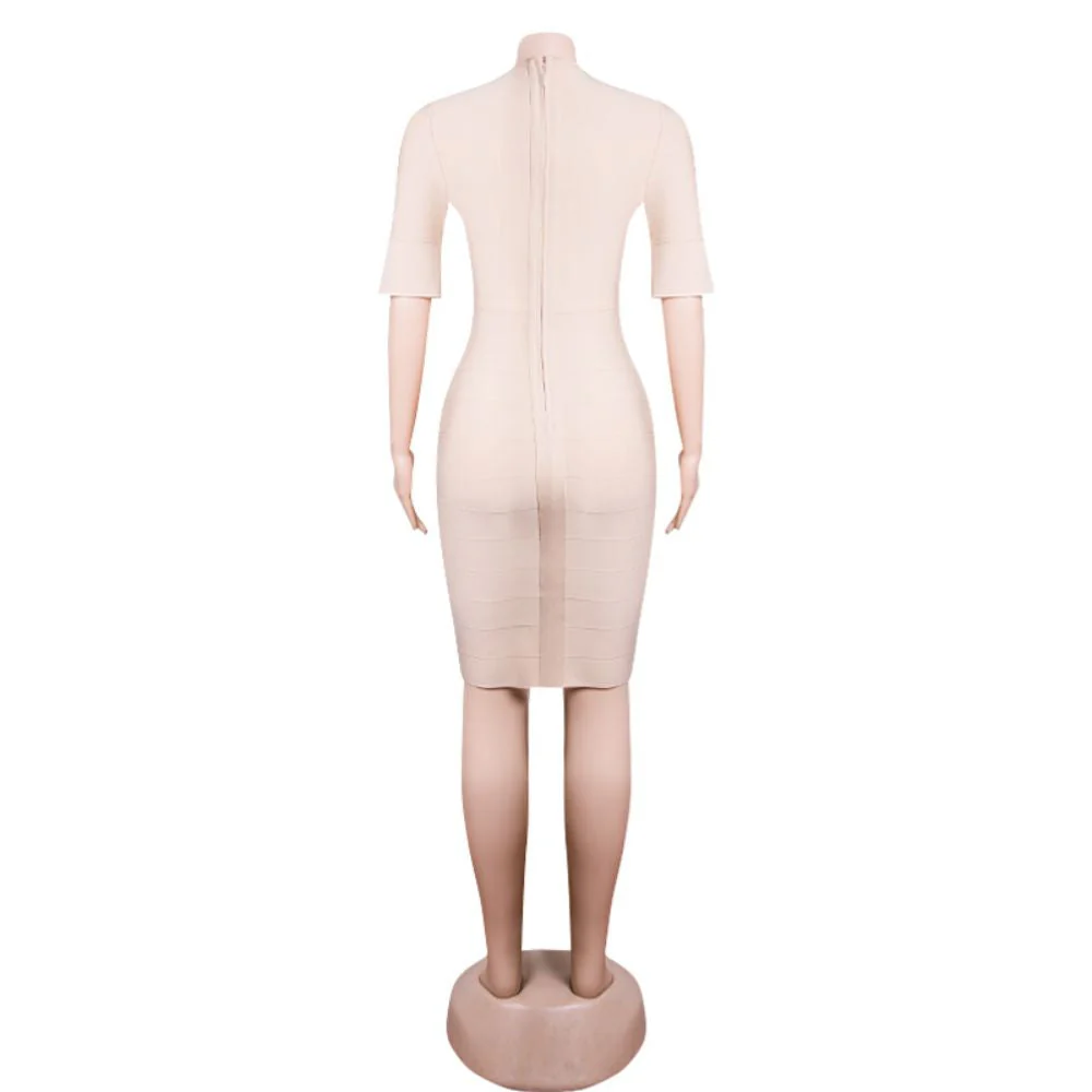 V Neck Short Sleeve Striped Midi Bandage Dress PZC1693 - Image 6