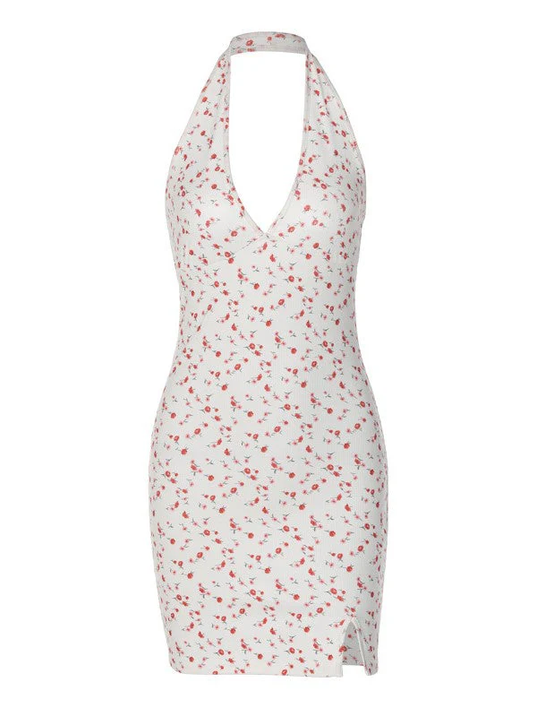 Printed V-neck Backless Slim Wrap Hip Dress - Image 3