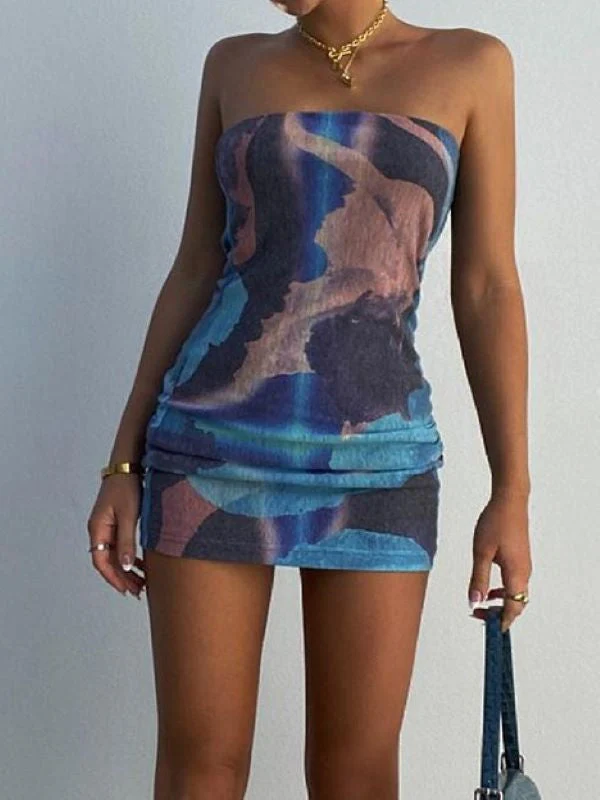 Printed Strapless Slim Dress