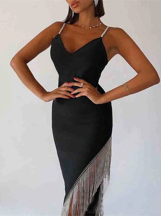 High Slit Black Slip Dress - Image 2