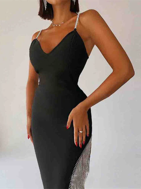 High Slit Black Slip Dress - Image 3