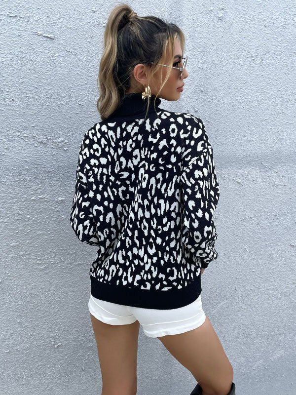 High Neck Leopard Print Sweater - Image 2