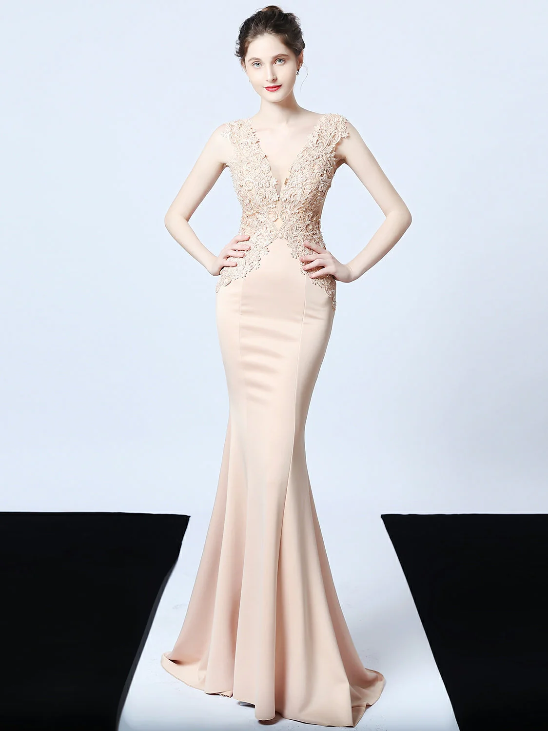 Handmade applique Beaded long evening dress