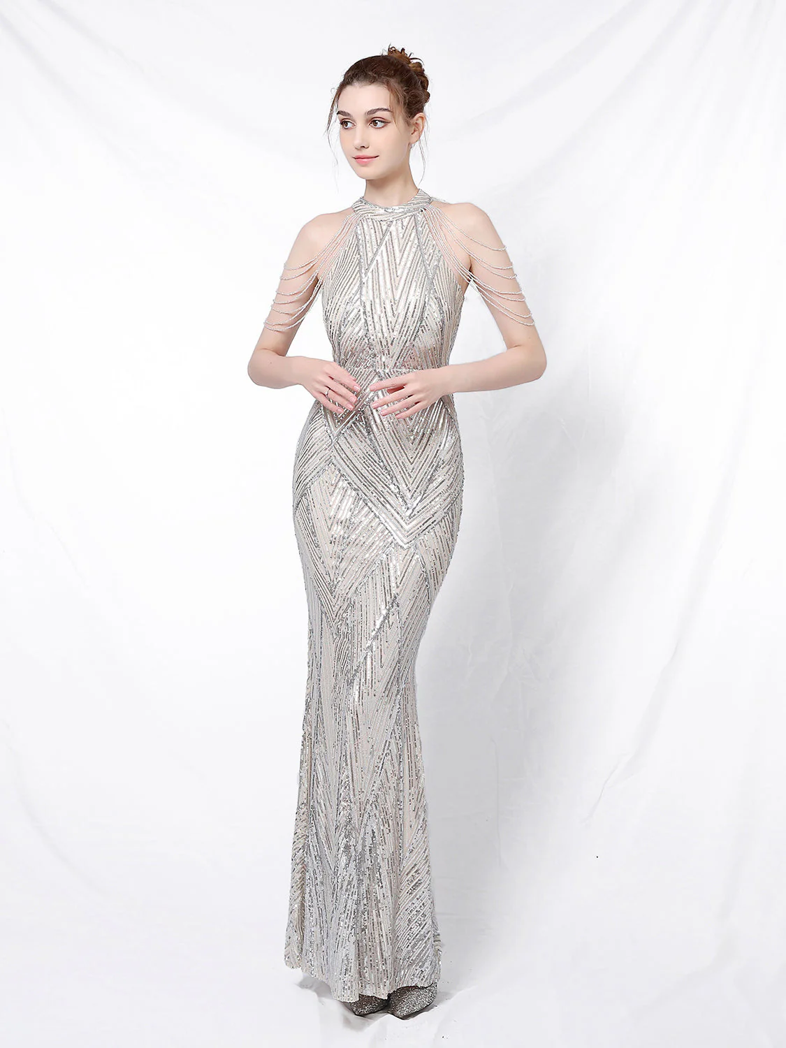 Elegant long fishtail evening dress - Image 7