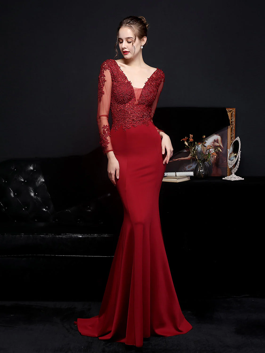 Lace long sleeved evening dress - Image 10