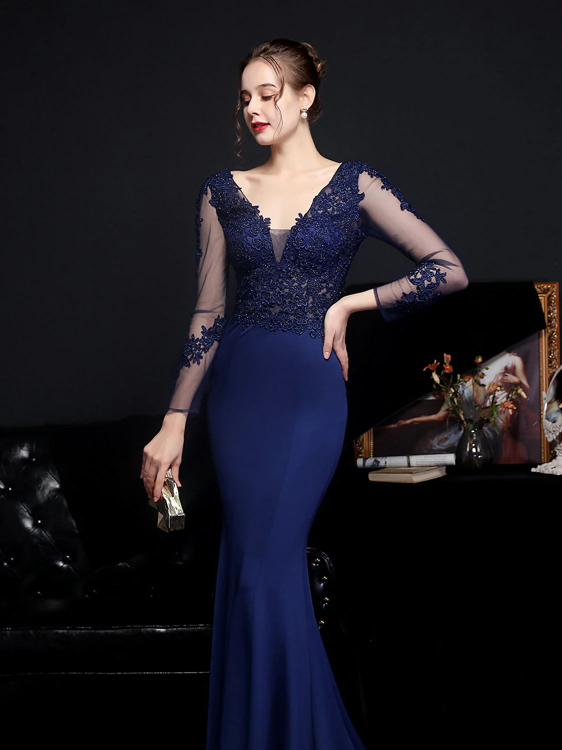 Lace long sleeved evening dress - Image 2