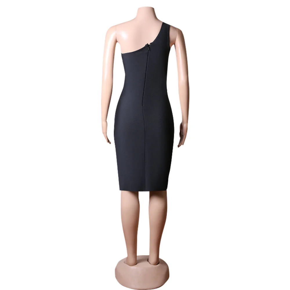One Shoulder Sleeveless Drill Chain Midi Bandage Dress PZC1757 - Image 6