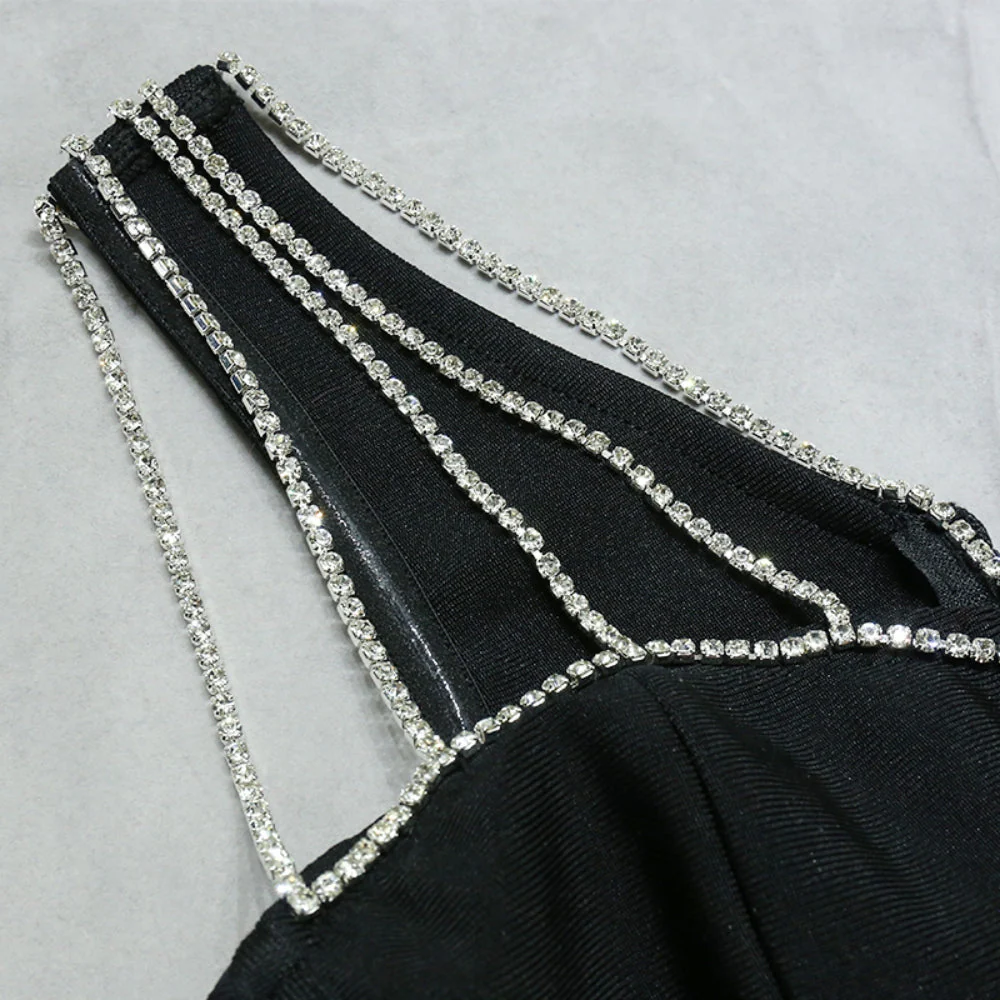 One Shoulder Sleeveless Drill Chain Midi Bandage Dress PZC1757 - Image 7