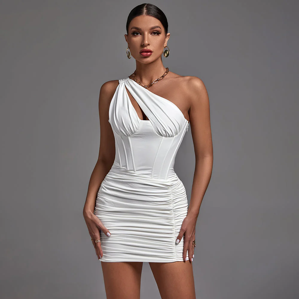 One Shoulder Sleeveless Cut Out Mini Bodycon Dress - Image 2