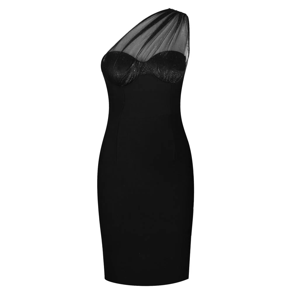 One Shoulder Sleeveless Asymmetrical Midi Bandage Dress PF091910 - Image 6