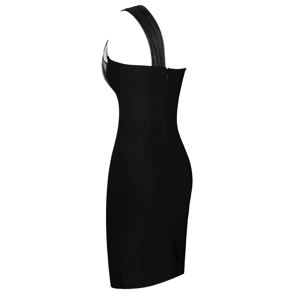 One Shoulder Sleeveless Asymmetrical Midi Bandage Dress PF091910 - Image 7