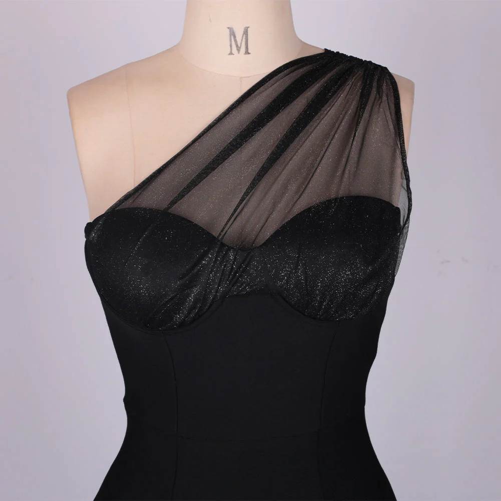 One Shoulder Sleeveless Asymmetrical Midi Bandage Dress PF091910 - Image 8