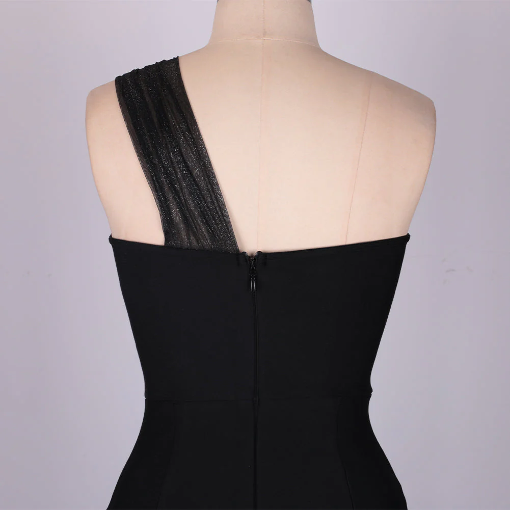 One Shoulder Sleeveless Asymmetrical Midi Bandage Dress PF091910 - Image 9