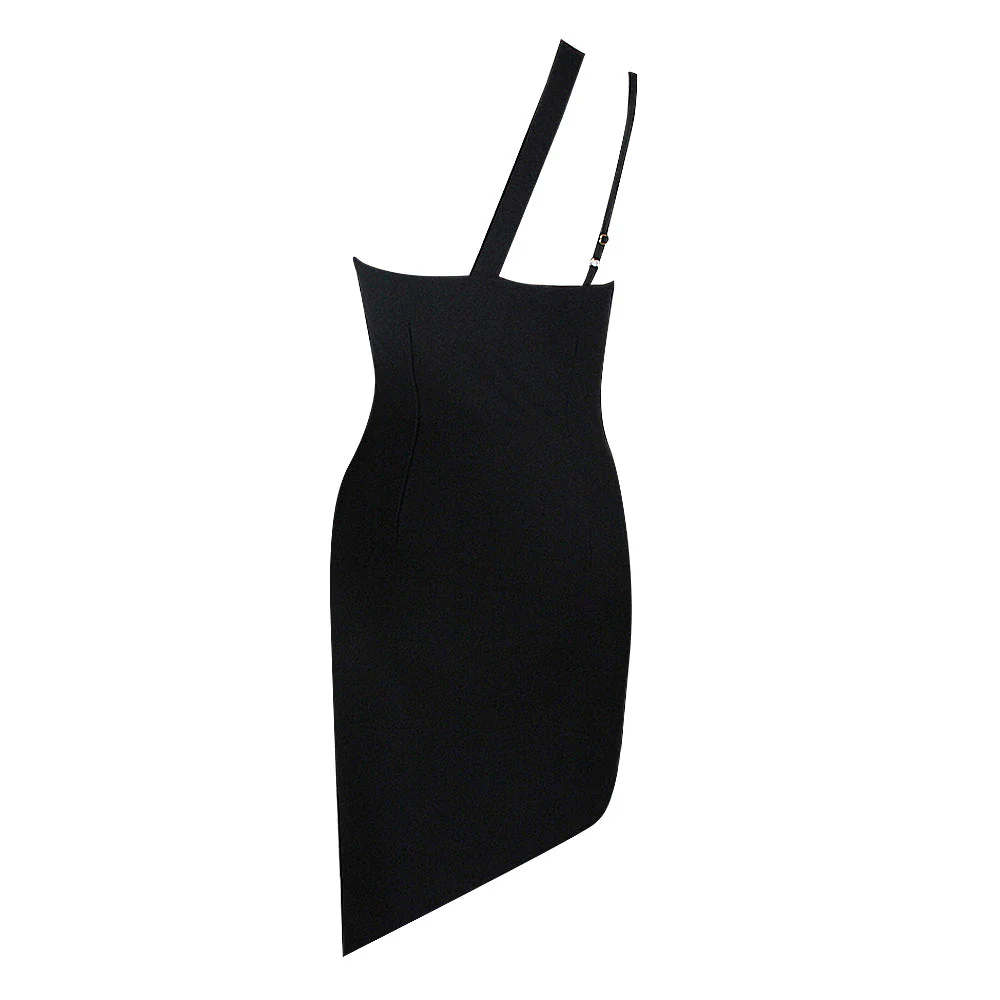 One Shoulder Sleeveless Asymmetrical Midi Bandage Dress - Image 8