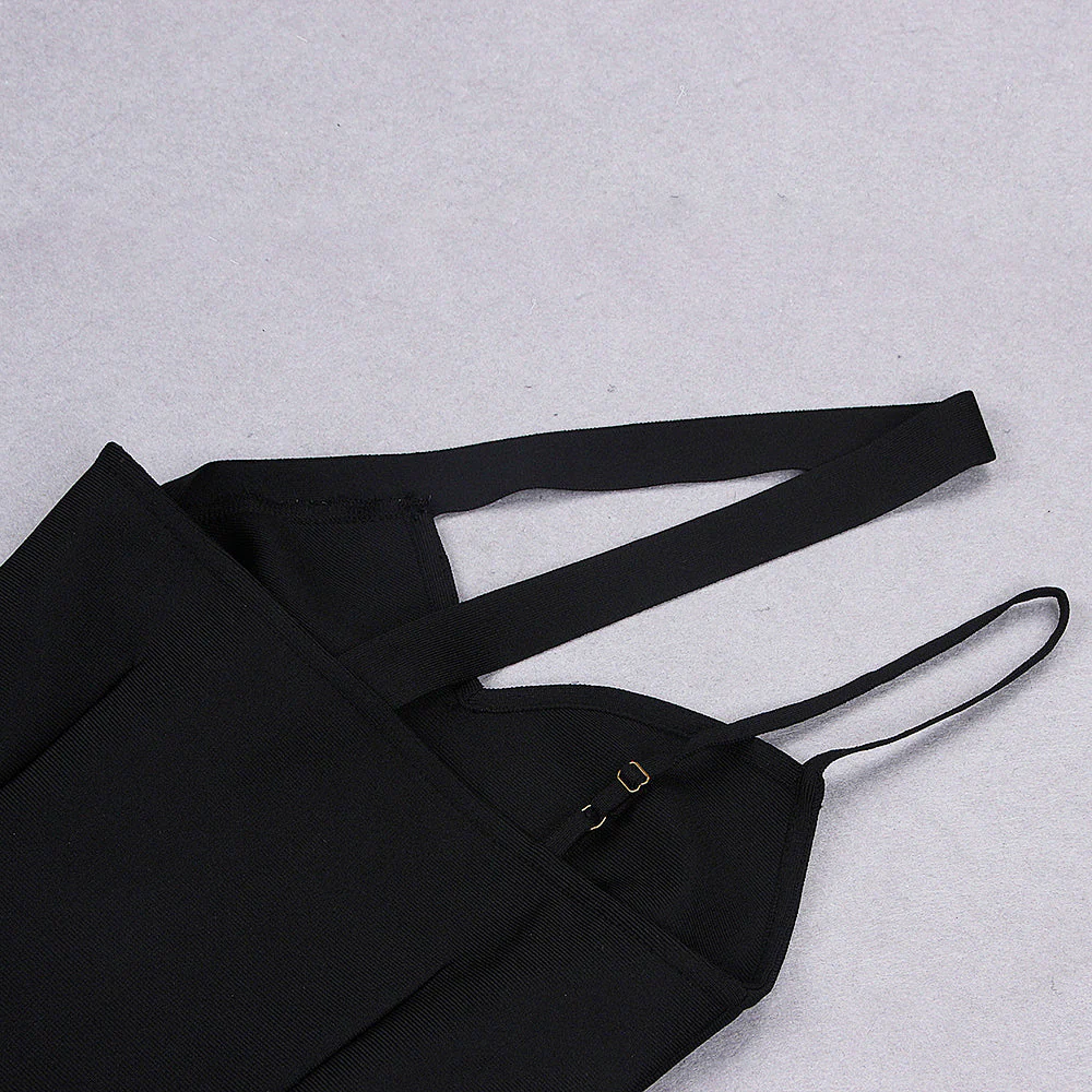 One Shoulder Sleeveless Asymmetrical Midi Bandage Dress - Image 9