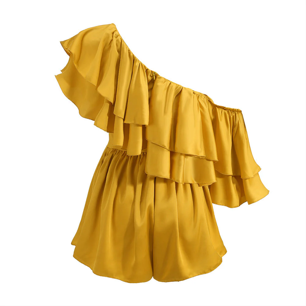 One Shoulder Short Sleeve Frill Bodycon Jumpsuit - Image 15