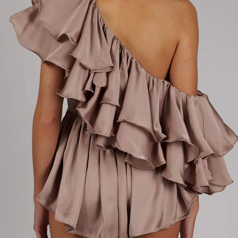 One Shoulder Short Sleeve Frill Bodycon Jumpsuit - Image 21