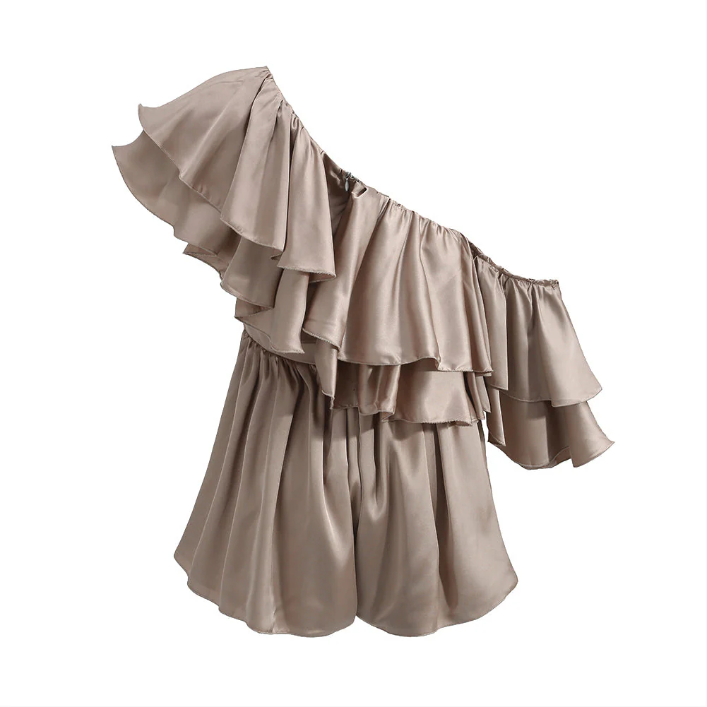 One Shoulder Short Sleeve Frill Bodycon Jumpsuit - Image 23