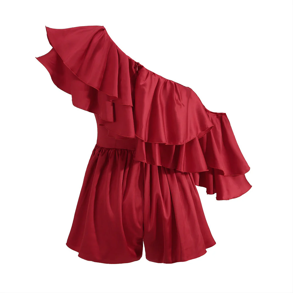One Shoulder Short Sleeve Frill Bodycon Jumpsuit - Image 4