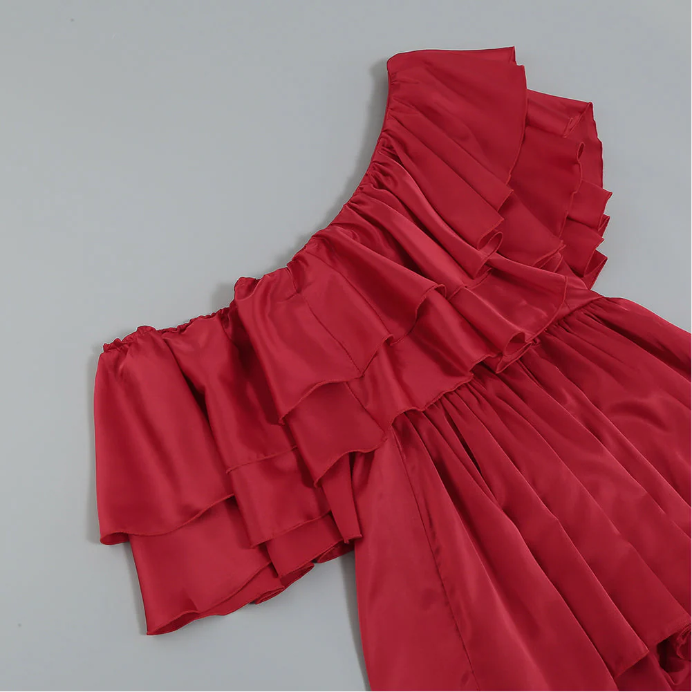 One Shoulder Short Sleeve Frill Bodycon Jumpsuit - Image 5