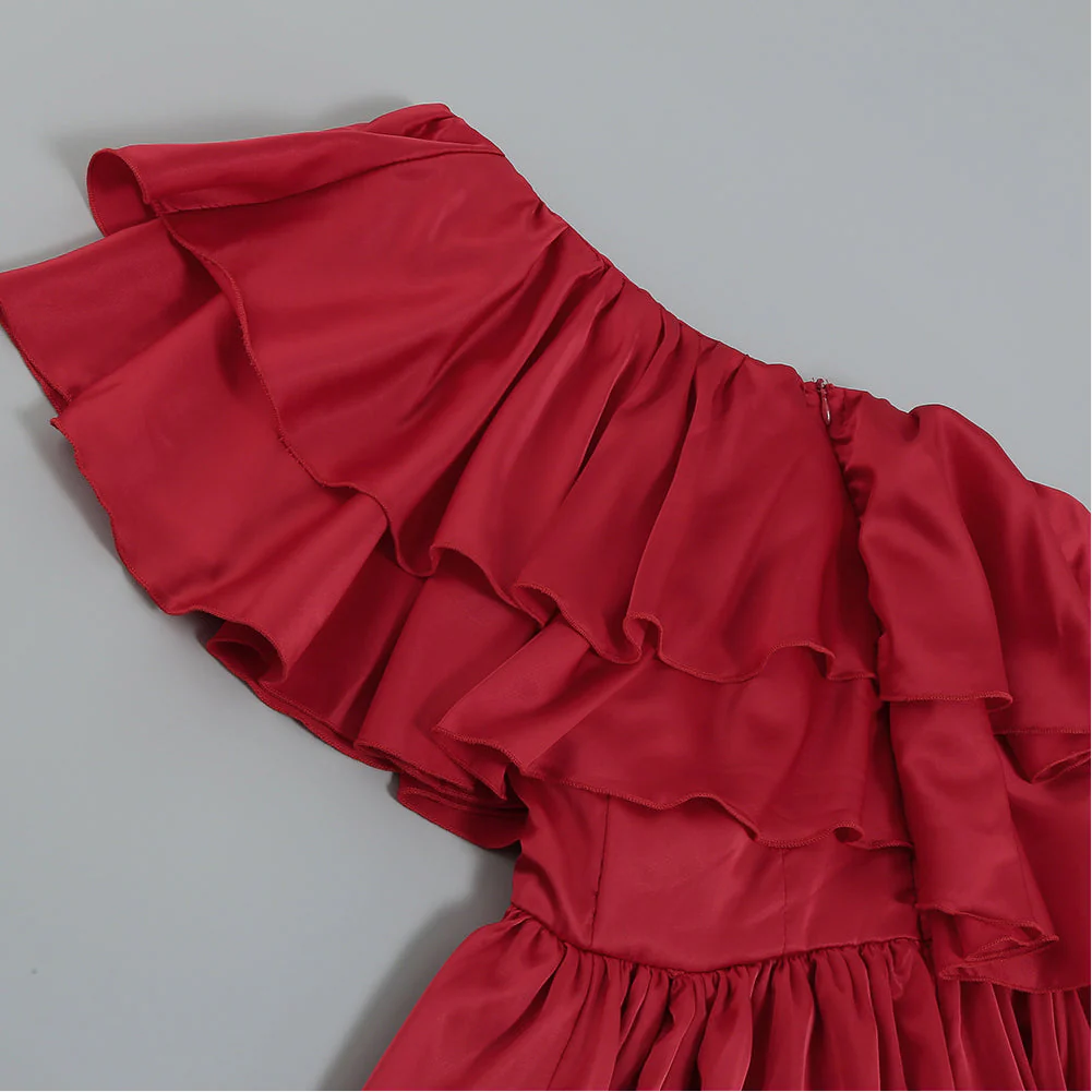 One Shoulder Short Sleeve Frill Bodycon Jumpsuit - Image 6